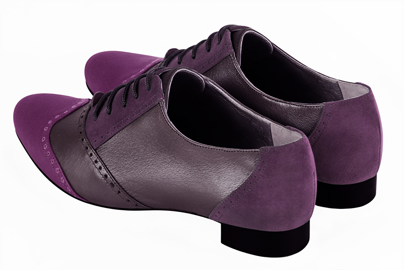 Mauve purple women's fashion lace-up shoes. Round toe. Flat leather soles. Rear view - Florence KOOIJMAN